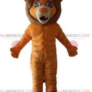 Mascote leão laranja e marrom com olhos azuis - Redbrokoly.com