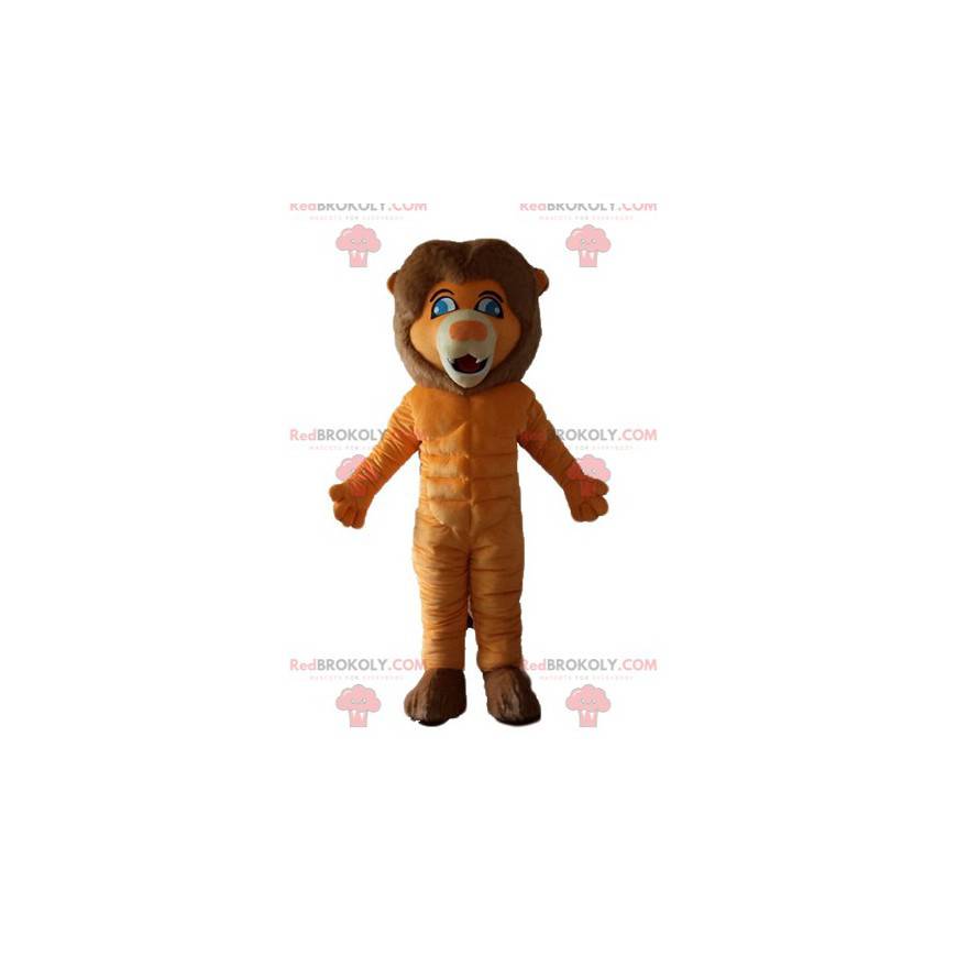 Oranje en bruine leeuw mascotte met blauwe ogen - Redbrokoly.com
