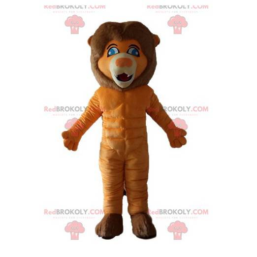 Oranje en bruine leeuw mascotte met blauwe ogen - Redbrokoly.com
