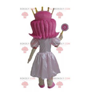 Princess maskot med rosa hår med en vacker klänning -