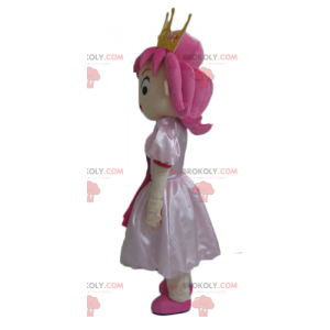 Princesa mascote de cabelo rosa com um lindo vestido -