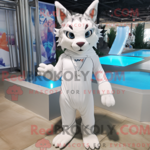 Hvid Lynx maskot kostume...