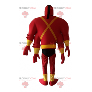 Red and yellow fantastic creature mascot with 4 arms -
