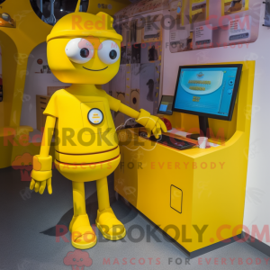 Gul datamaskin maskot drakt...