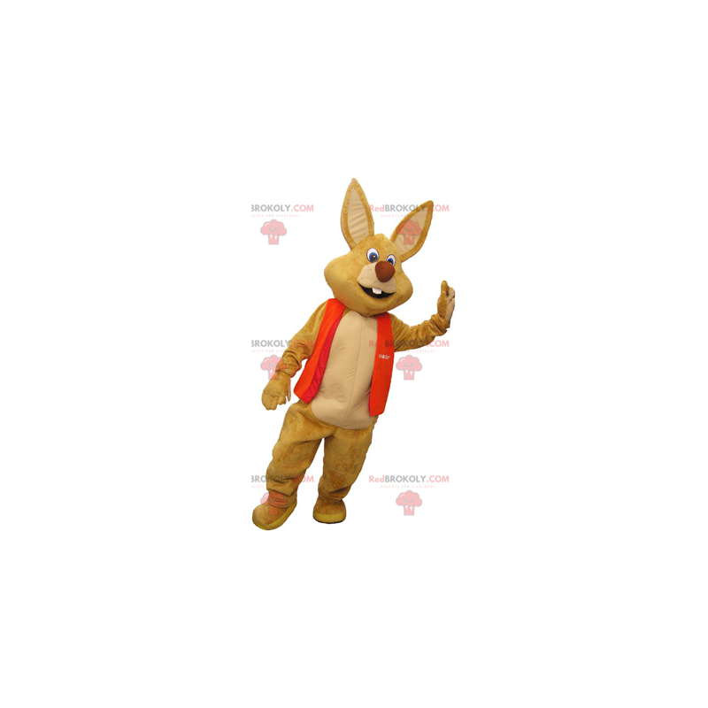 Mascotte de lapin marron géant avec un gilet - Redbrokoly.com