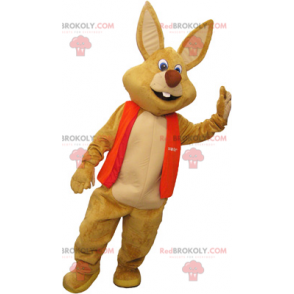Gigante mascotte coniglio marrone con un giubbotto -