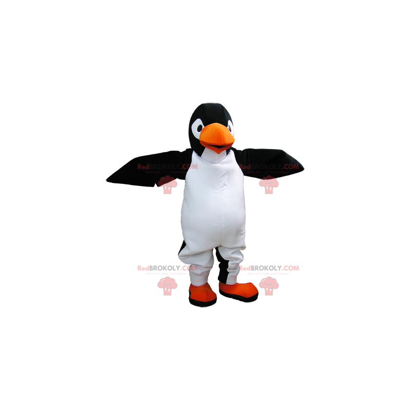 Mascote pinguin gigante preto e branco muito realista -