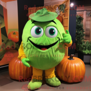 Fantasia de mascote Abóbora verde-lima com macacão e xale - Mascotes de abóbora - REBROKO_281190 - RedBrokoly.com