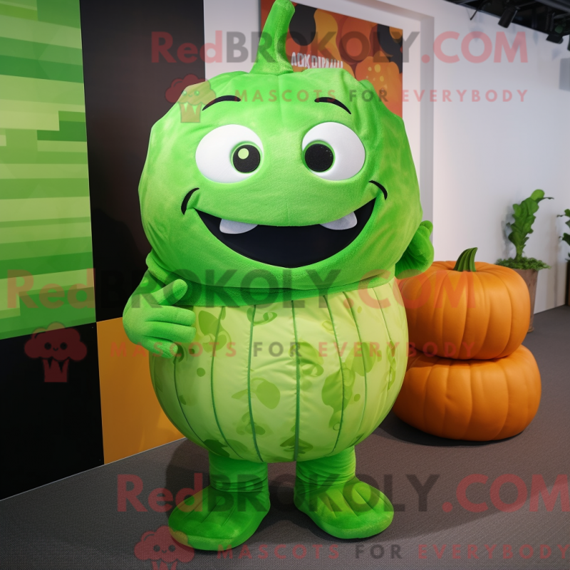Fantasia de mascote Abóbora verde-lima com macacão e xale - Mascotes de abóbora - REBROKO_281191 - RedBrokoly.com