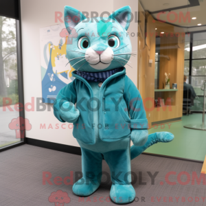 Blågrøn kat maskot kostume...
