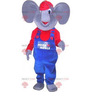 Elefant maskot kledd i blått og rødt - Redbrokoly.com