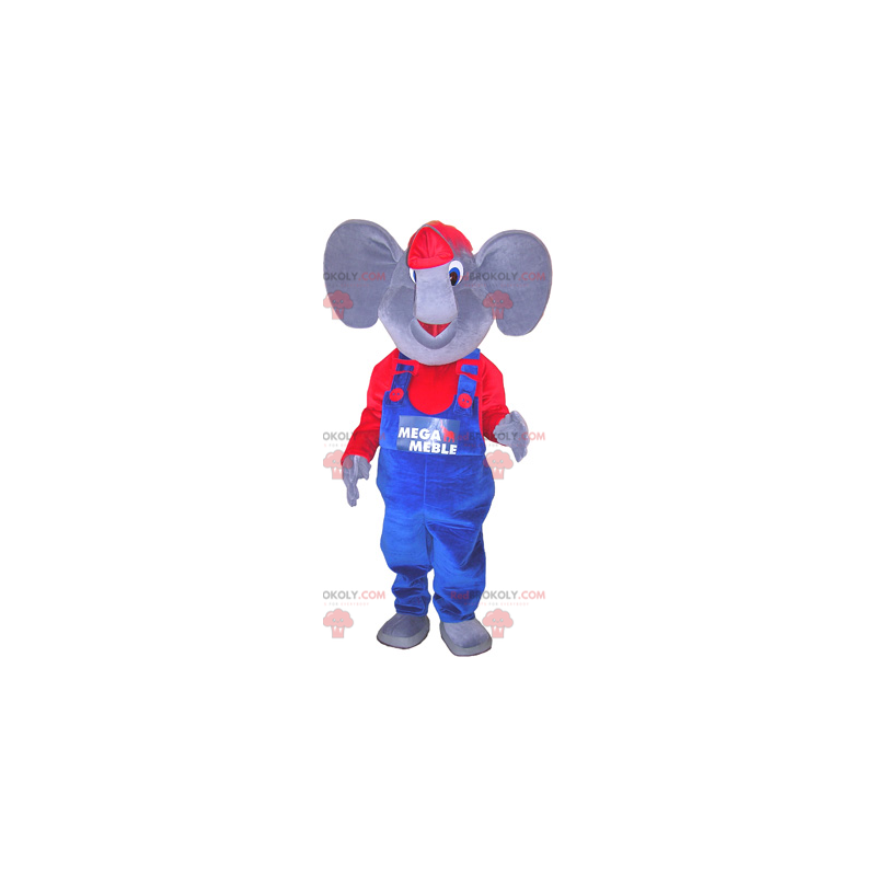 Elefant maskot kledd i blått og rødt - Redbrokoly.com