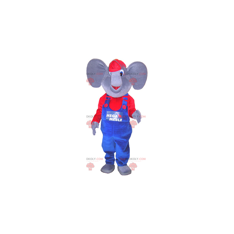 Mascotte d'éléphant habillé en bleu et rouge - Redbrokoly.com