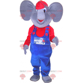Elefantenmaskottchen in Blau und Rot gekleidet - Redbrokoly.com