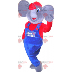 Elefante mascote vestido de azul e vermelho - Redbrokoly.com