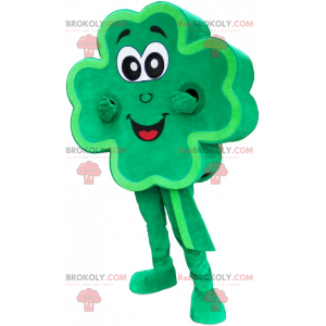 Mascotte de trèfle à 4 feuilles géant vert souriant -