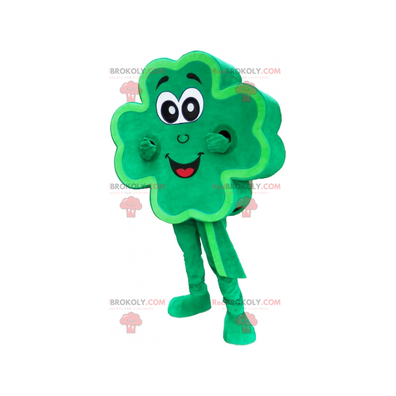 Green giant 4 leaf clover mascot smiling - Redbrokoly.com