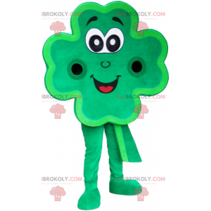 Mascotte de trèfle à 4 feuilles géant vert souriant -