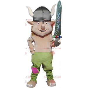 Mascote viking realista com um capacete e uma espada -