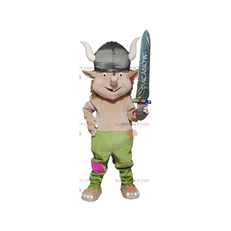 Mascota vikinga realista con casco y espada. - Redbrokoly.com