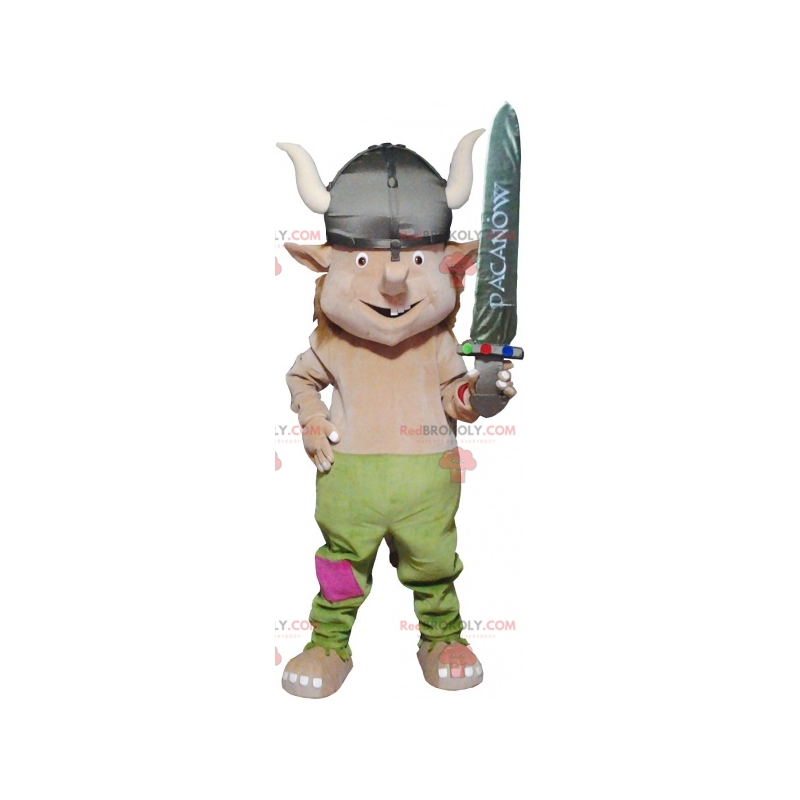 Realistisches Wikinger-Maskottchen mit Helm und Schwert -