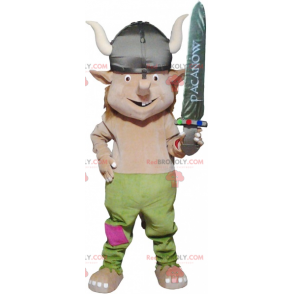 Realistic viking mascot with a helmet and a sword -
