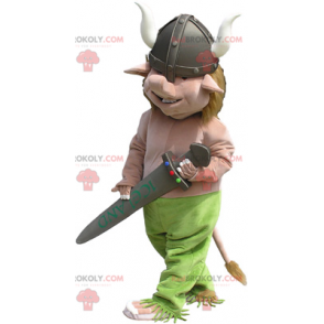 Mascotte vichinga realistica con un elmo e una spada -