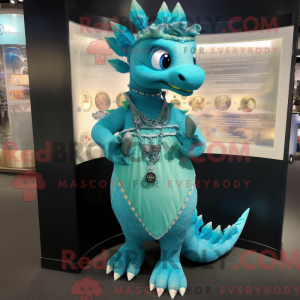 Cyan Dragon maskot kostume...