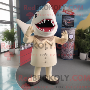 Beige Shark maskot kostume...