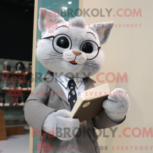 Grå katt-maskotdraktfigur...