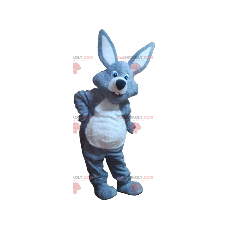 Obří šedý a bílý králík maskot - Redbrokoly.com