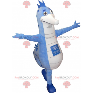 Mascotte groot blauw en wit zeepaardje - Redbrokoly.com