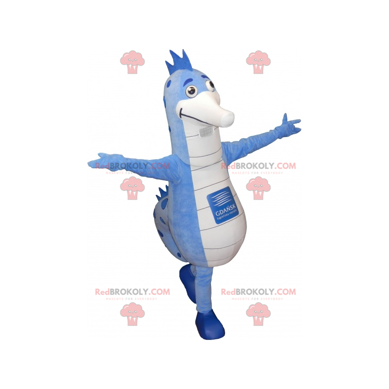 Big blue and white seahorse mascot - Redbrokoly.com
