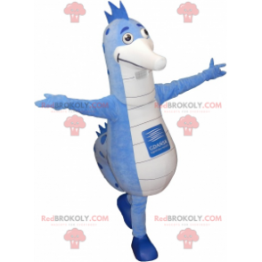 Mascote grande cavalo-marinho azul e branco - Redbrokoly.com