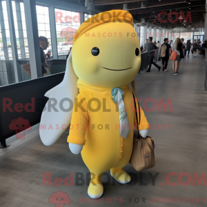 Gul Narhval maskot drakt...