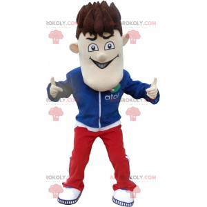 Snowman mascot in tracksuit with erect hair - Redbrokoly.com