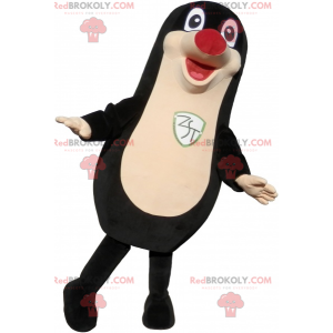 Plump and funny black seal mascot with a red nose -