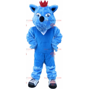 Blå hundemaskot med krone. Blå dyremaskot - Redbrokoly.com