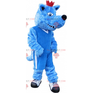 Blue dog mascot with a crown. Blue animal mascot -