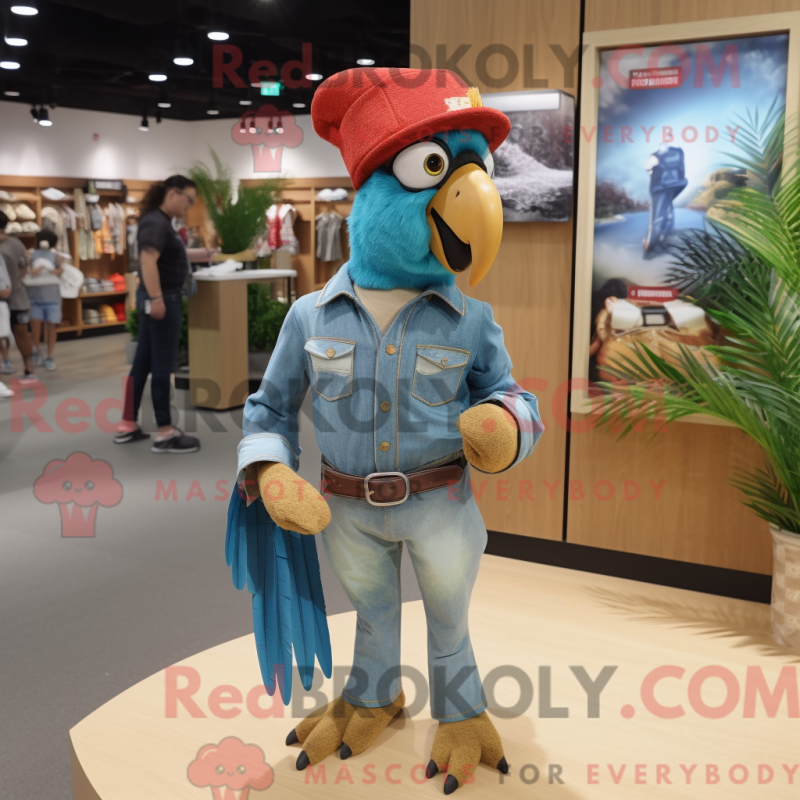Fantasia de mascote de arara bege com jeans e brincos - Mascotes araras - REBROKO_281570 - RedBrokoly.com
