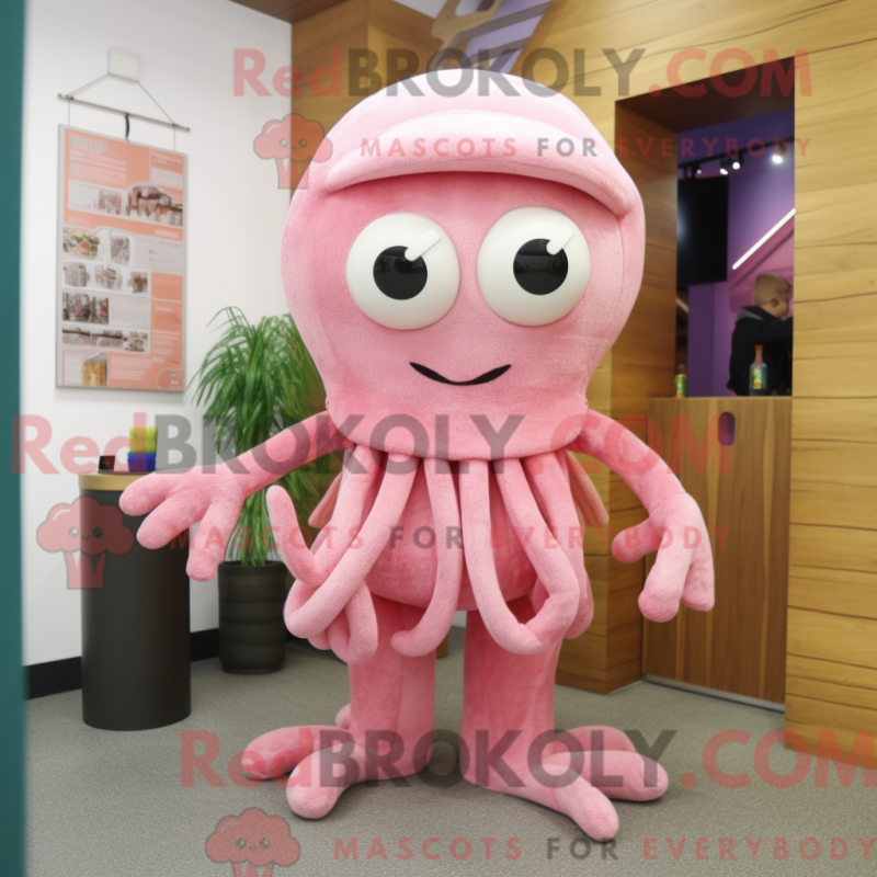 Fantasia de mascote de polvo rosa com macacão e cachecóis - Mascotes rosa - REBROKO_281573 - RedBrokoly.com