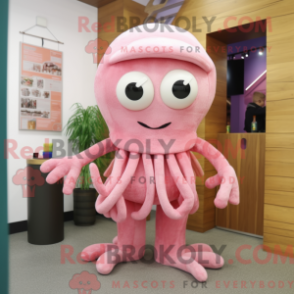 Fantasia de mascote de polvo rosa com macacão e cachecóis - Mascotes rosa - REBROKO_281573 - RedBrokoly.com