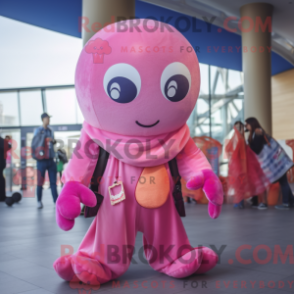 Fantasia de mascote de polvo rosa com macacão e cachecóis - Mascotes rosa - REBROKO_281574 - RedBrokoly.com