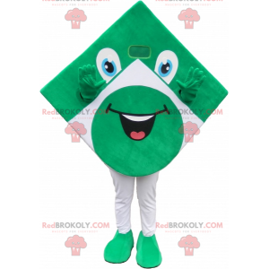Mascote quadrado verde e branco parecendo engraçado -