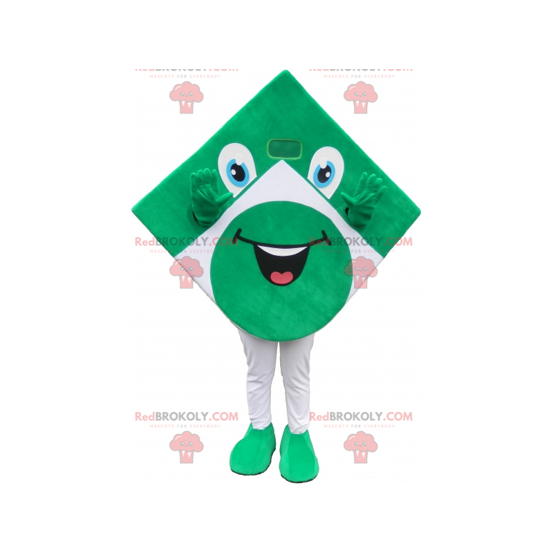 Mascote quadrado verde e branco parecendo engraçado -