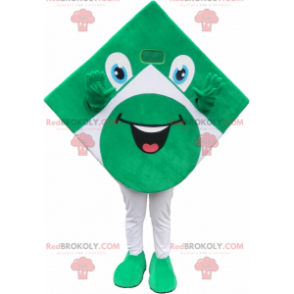 Mascote quadrado verde e branco parecendo engraçado -
