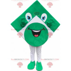 Mascotte quadrata verde e bianca che sembra divertente -