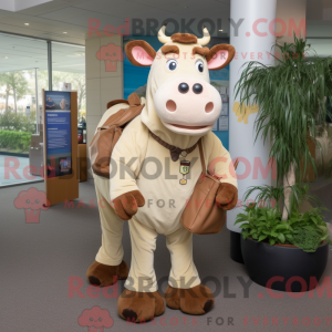 Beige Guernsey Cow mascot...