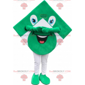 Mascotte quadrata verde e bianca che sembra divertente -