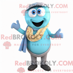Fantasia de mascote de Bagels ciano com colete e presilhas de cachecol - Mascotes bagels - REBROKO_281829 - RedBrokoly.com